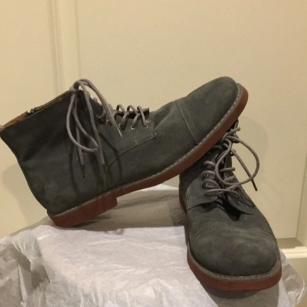 GBX mens Suede/leather Lace Up ankle combat shoe boot Side Zip size 13 grey